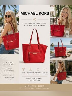Michael Kors Red Tote with Gold-Tone Hardware
